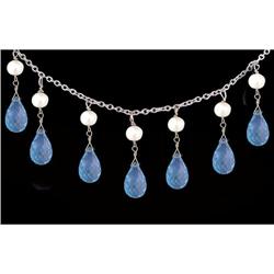 14KW Gold 20.02ct Genuine Blue Topaz Pearl Neck
