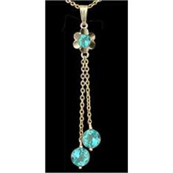 14KY Gold Blue Topaz Flower Dangling Pendant