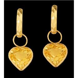14KY Gold 5.00ct Citrine Heart Drop Earrings