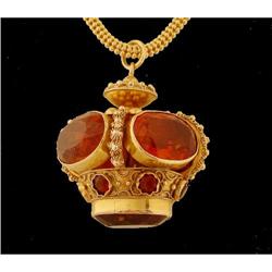 18KY Gold Antique HandmadeCrown Pendant