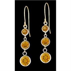14KY Gold Triple Drop Genuine Citrine Earrings