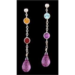14KW Gold 4.32ct Multi Color Stone Dangling Ear