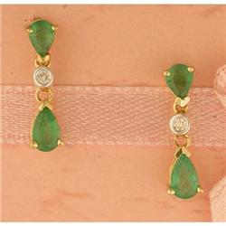 14KY Gold .77ct Emerald and Diamond Drop Earri