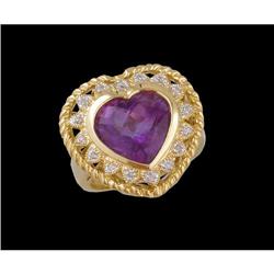 14KY Gold 5.49ct Amethyst/Diamond Heart Ring