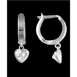 14K White (not plated) CZ Heart Hoop Earrings