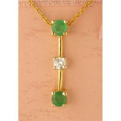 14KY Gold Emerald and Diamond Stick Pendant