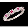 Image 1 : 14KW Gold Princess-Cut Ruby/Diamond Ring