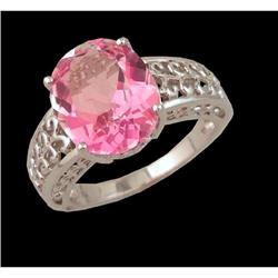 10KW Gold  Oval-Shaped 5.50ct. Pink Topaz Ring