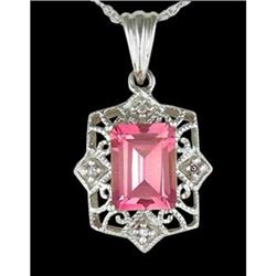 14KW Gold 2.50ct. Pink Topaz/Diamond Necklace