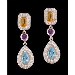 14KW Gold 1.76 ct.Multi Color/ Diamond Earring