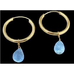 14KY Gold 3.30ct Genuine Blue Topaz Hoop Earrin