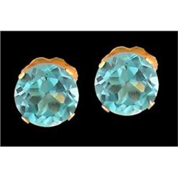 14KY Solid Genuine Blue Topaz Studs Earrings