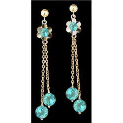 14KY Gold Blue Topaz Flower Dangling Earrings