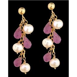 14KY Gold Amehtyst Briolette /Pearl Drop Earrin