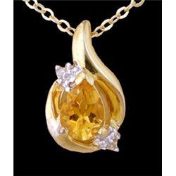 14KY Gold Glistening .35ct Citrine Diamond Pendant