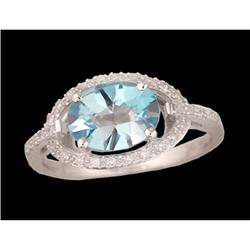 14KW Gold Blue Topaz/Diamond Ring