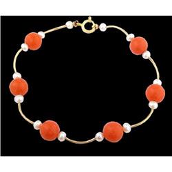 14KY Gold (not plated) Coral / Natural Pearl B
