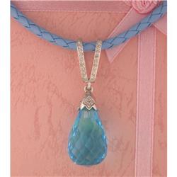 14KW Gold 25.81ct Blue Topaz/Diamond Pendant