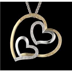 14K Two-Tone Gold Triple Diamond Heart Pendant