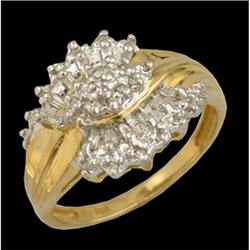 10KY Gold Baguette/Round Diamond Cluster Ring