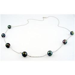 14KW Solid Gold Black Freshwater Pearl Link-Nec