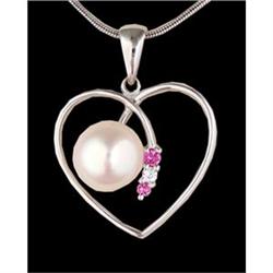 14KW Gold Cultured Pearl Diamond Heart Pendant