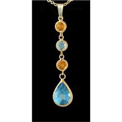 14KY Gold Natural Blue Topaz /Citrine Pear Drop Pendant