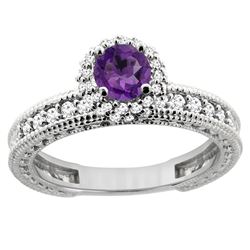 0.77 CTW Amethyst & Diamond Ring 14K White Gold - REF-65X8M