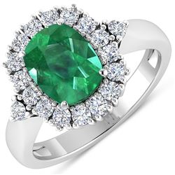 Natural 2.39 CTW Zambian Emerald & Diamond Ring 14K White Gold - REF-112T3H