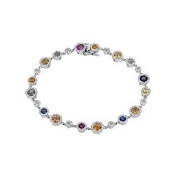 Natural 4.95 CTW Multi-Sapphire & Diamond Bracelet 14K White Gold - REF-189M9F