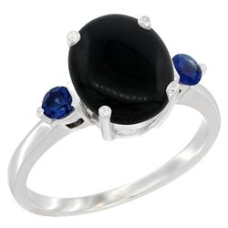 1.79 CTW Onyx & Blue Sapphire Ring 14K White Gold - REF-30W3F