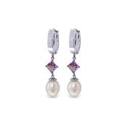 Genuine 9.5 ctw Pearl & Amethyst Earrings 14KT White Gold - REF-53M2T