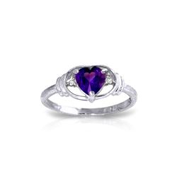 Genuine 0.96 ctw Amethyst & Diamond Ring 14KT White Gold - REF-40P3H