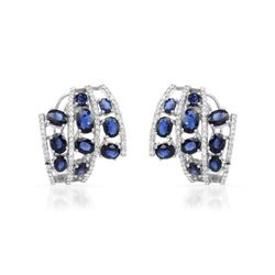 Natural 7.33 CTW Sapphire & Diamond Earrings 18K White Gold - REF-266Y4N