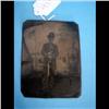 Image 1 : Civil War Tin Type with gold enhanced sword, buckle, buttons &  hat &  military Camp background.