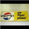 Image 1 : Say Pepsi Please Tin Sign Metal Sign measuring 11"x30"  Good condition. Does have some dings.