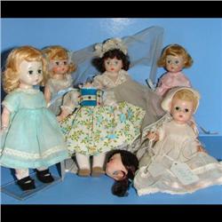 6 Madame Alexander Dolls 8" Wendy-Bent Knee Walker, Little Genius, The Bride, Marta Needs repair,  N