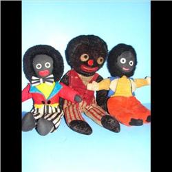 3 Early Golliwogs Group of 3 older Golliwogs 2 of them measuring 13  and one 15  golliwog.  Two of t