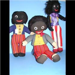 Group of 3 Early Golliwogs Group of three early golliwogs 17" missing eye with original label, 24" t