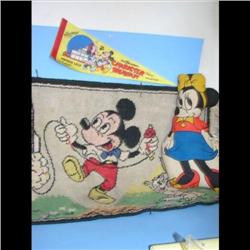 Mickey Mouse Carpet, Minnie Doll & Pennant Mickey Mouse Rug 22x36, Mickey Mouse Pennant and a Minnie