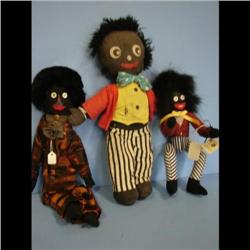 3 Golliwogs Three Golliwogs Dibbie Curtis 1997 Jointed, 14  golly and a 15  golly.  Very good condit