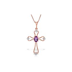 Genuine 0.57 ctw Amethyst & Diamond Necklace 14KT Rose Gold - REF-40P8H