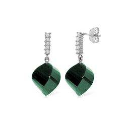 Genuine 30.65 ctw Green Sapphire Corundum & Diamond Earrings 14KT White Gold - REF-59W9Y