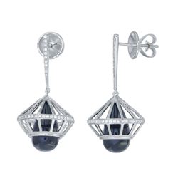 Natural 6.34 CTW Onyx & Diamond Earrings 14K White Gold - REF-133H2W