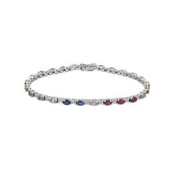 Natural 7.04 CTW Multi-Sapphire & Diamond Bracelet 14K White Gold - REF-144R2K