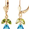 Image 1 : Genuine 3.4 ctw Blue Topaz & Peridot Earrings 14KT Yellow Gold - REF-26H6X