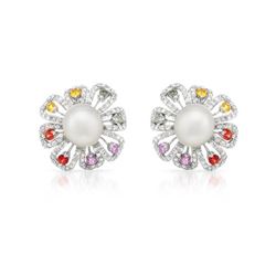 Natural 29.8 CTW Pearl & Diamond Earrings 14K White Gold - REF-298H8W