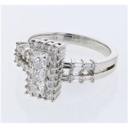Natural 1.15 CTW Princess Diamond & Baguette Ring 18K White Gold - REF-167X4T
