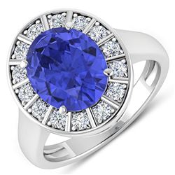 Natural 4.17 CTW Tanzanite & Diamond Ring 14K White Gold - REF-133R3F