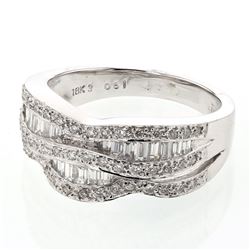 Natural 0.76 CTW Baguette & Diamond Ring 18K White Gold - REF-127Y8N